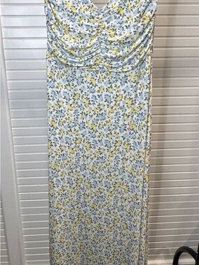 Z Supply floral Ruched Maxi Dress - Pale Blue & Yellow